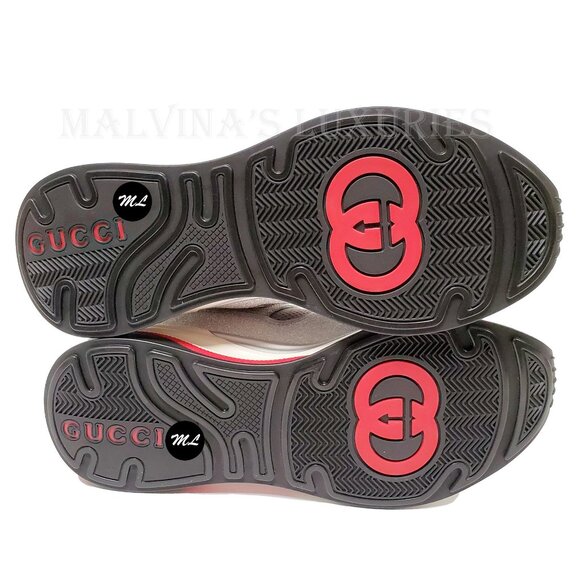 GUCCI SNEAKERS MENS ULTRAPACE SILVER LEATHER SHOES w LOGO - Picture 13 of 15